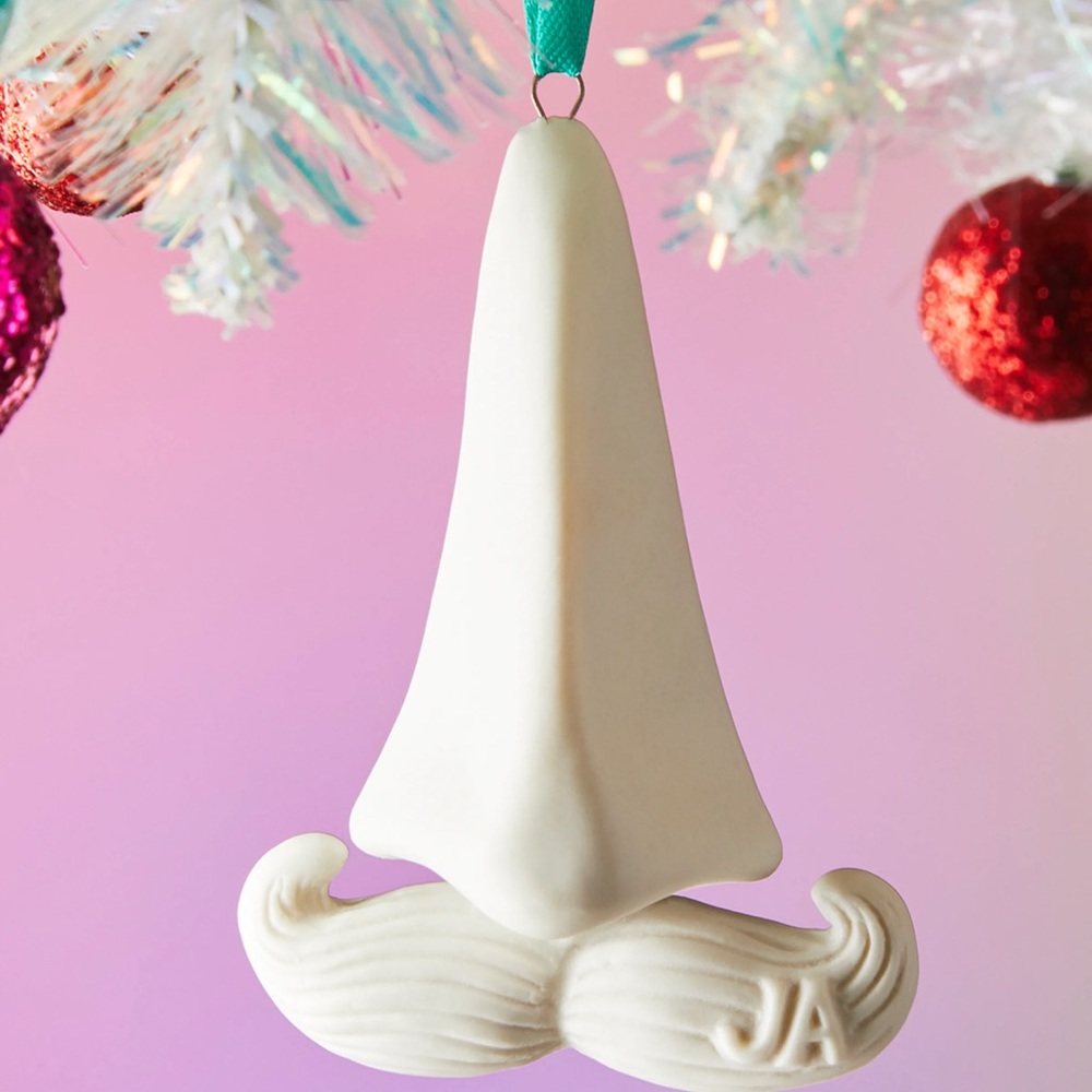 NWT Jonathan Adler White Porcelain Mustache Nose Ornament w Box